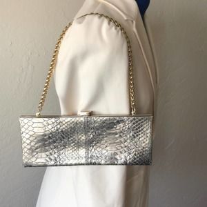 Golden Metallic Cocktail Snake Embossed Leather Clutch